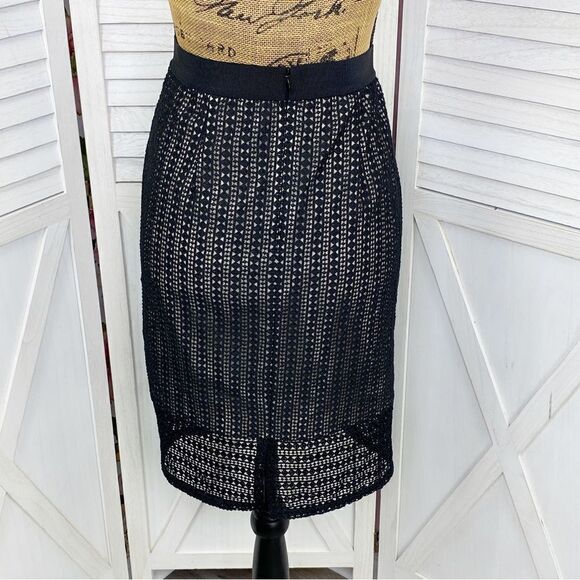 Ann Taylor Crochet Lace Sheer Illusion Pencil Skirt Black 6 - Picture 4 of 12